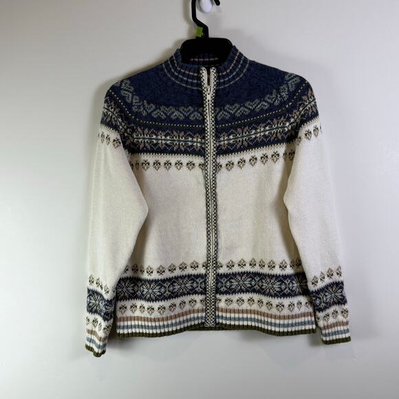 VTG Tiara International Fair Isle Nordic stripe knit full zip sweater womens Sm - Picture 1 of 6